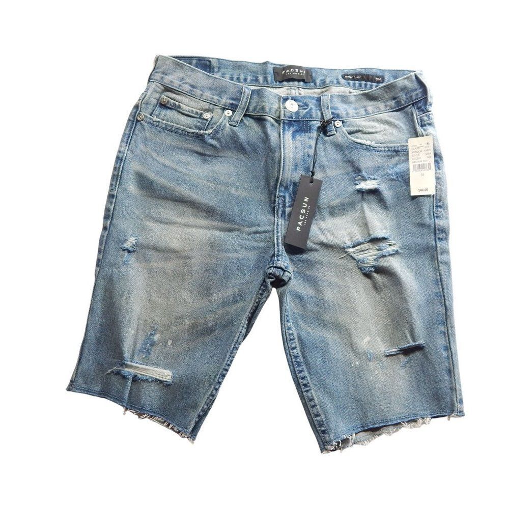 NWT PacSun Skinny Fit Denim Shorts Size 31 Medium Wash Cut Off Jean Jorts
